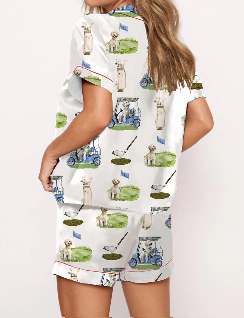 Golden Retriever Golf Silky Satin Pajama Set For Women