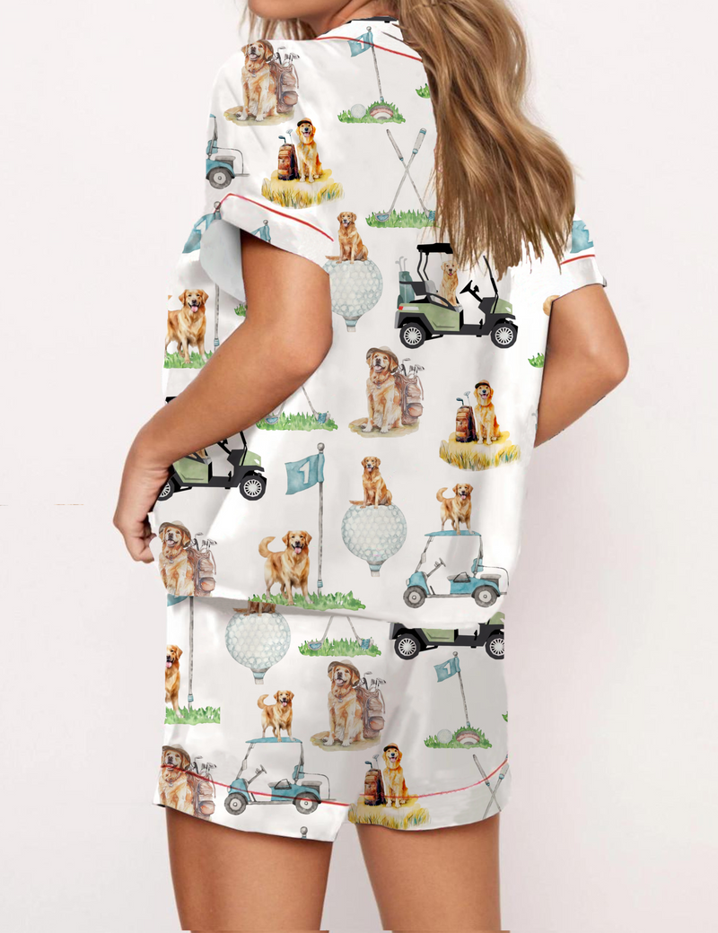 Golden Retriever Golf Silky Satin Pajama Set For Women