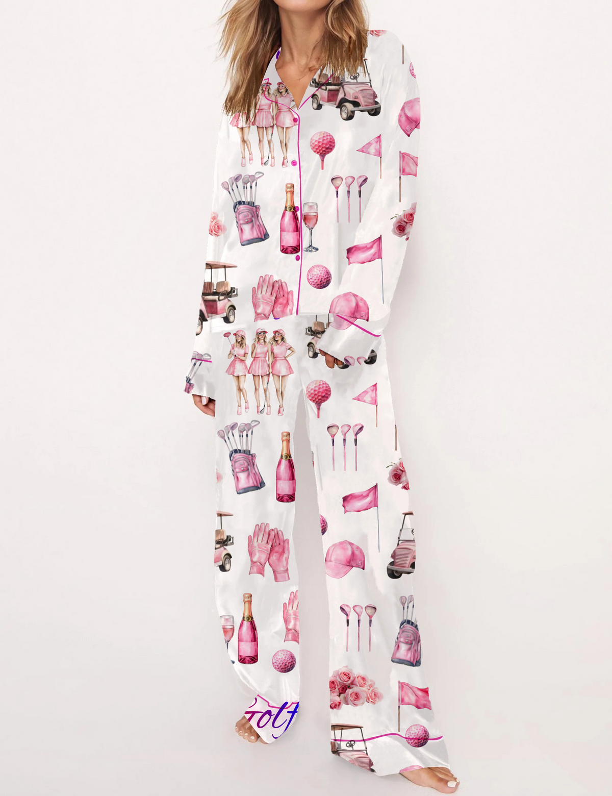 Golf Sport Silky Satin Pajama Set For Women