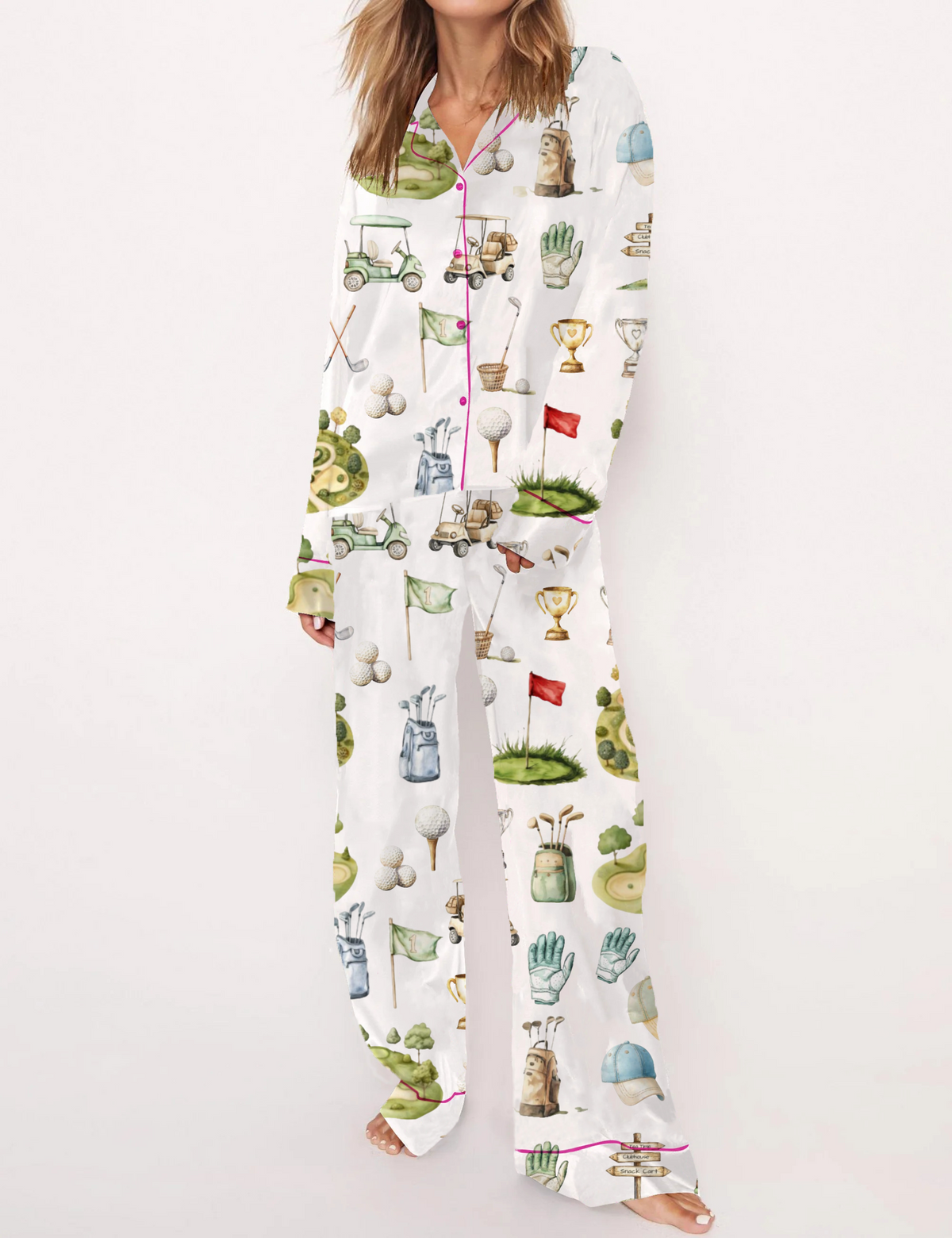 Golf Sport Silky Satin Pajama Set For Women