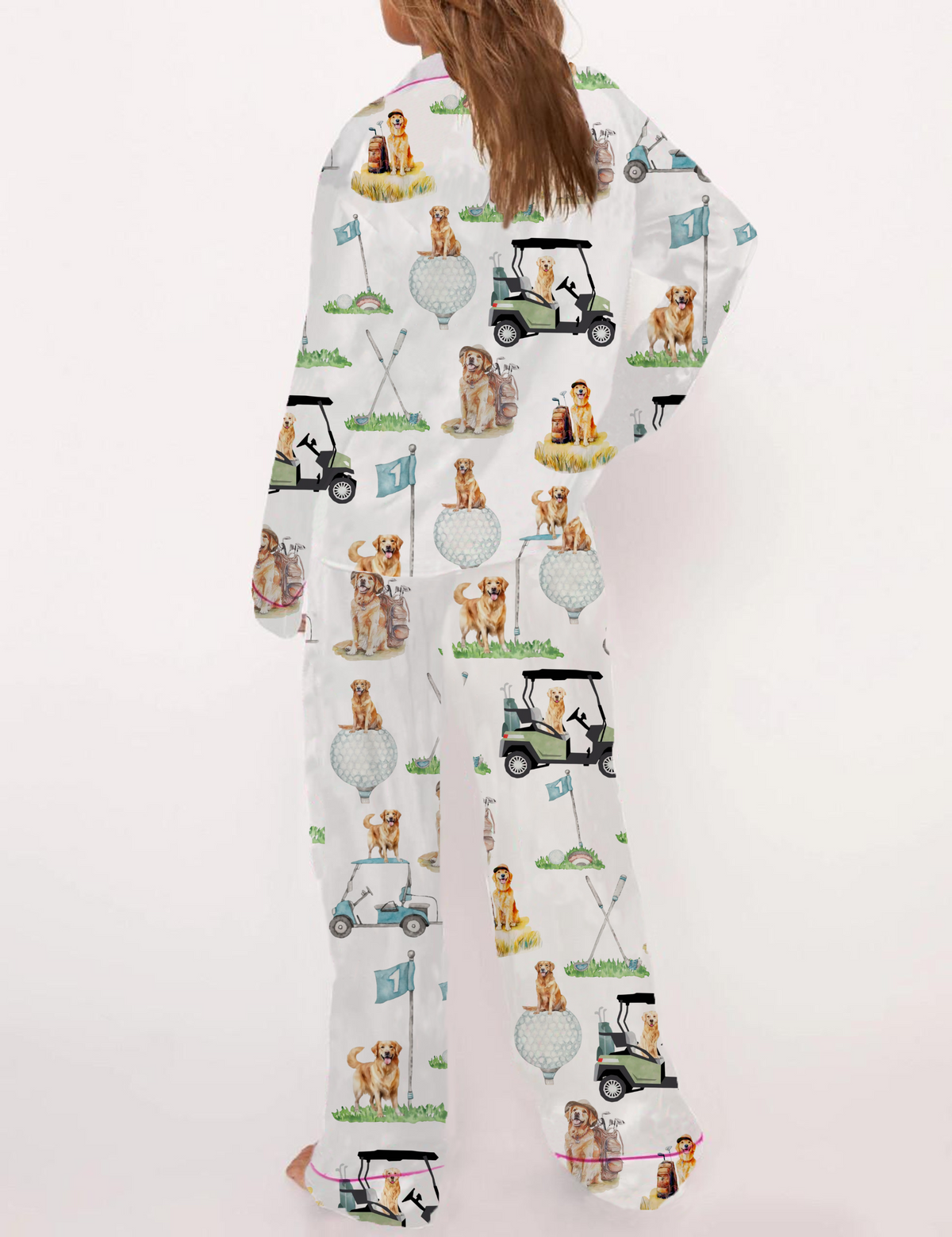 Golden Retriever Golf Silky Satin Pajama Set For Women