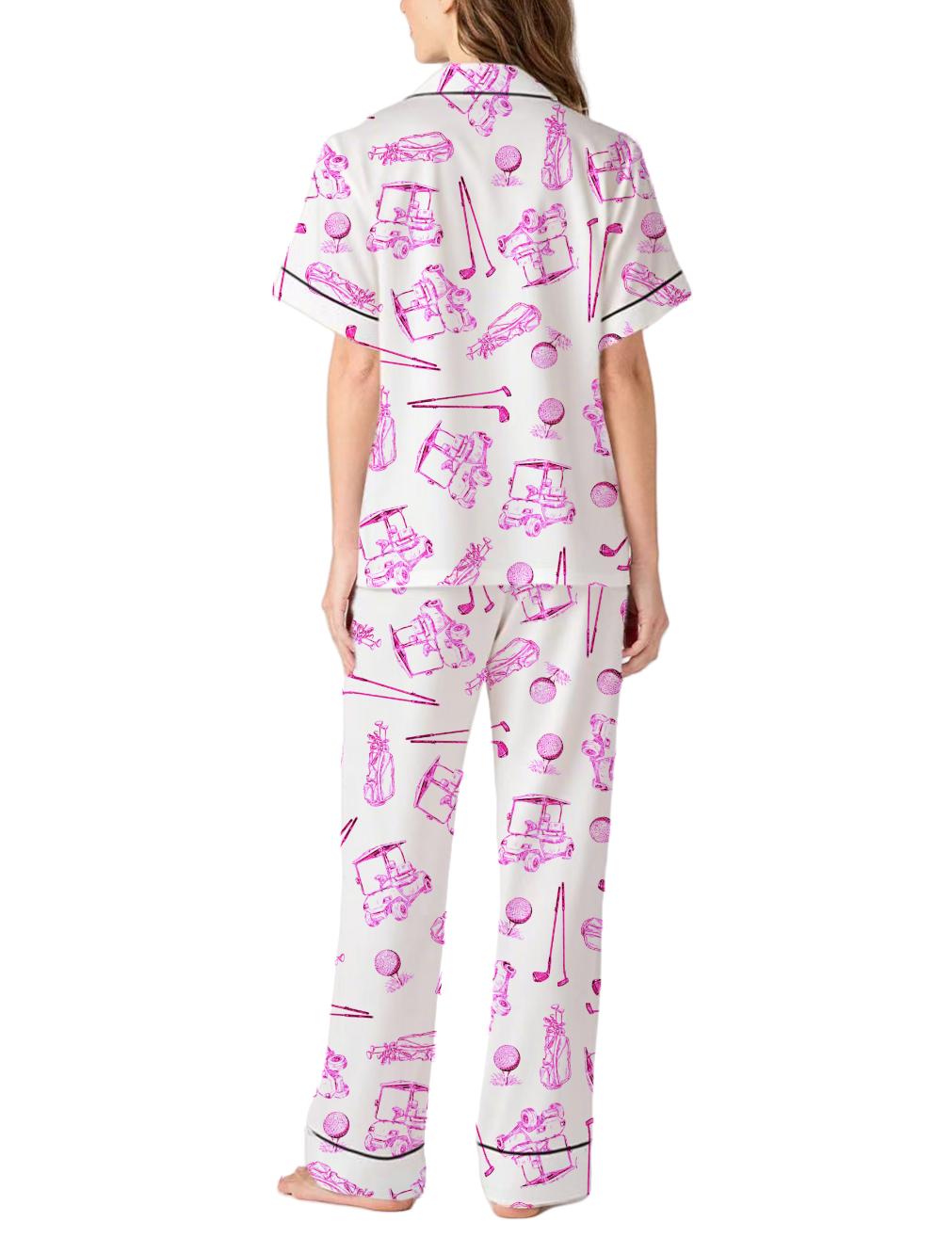 Golf Sport Toile Silky Satin Pajama  Pants Set For Women