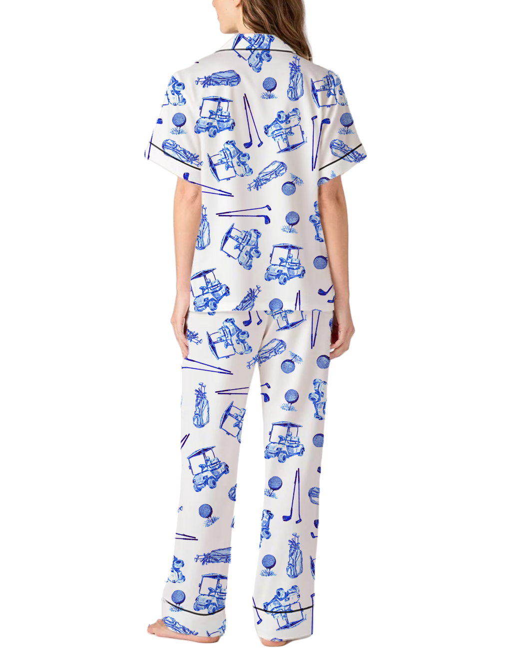 Golf Sport Toile Silky Satin Pajama  Pants Set For Women