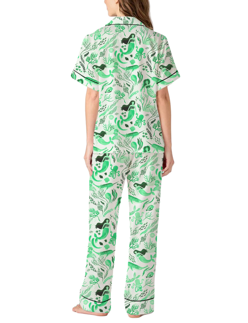 Mermaid Toile Satin Pajama Pants Set For Women