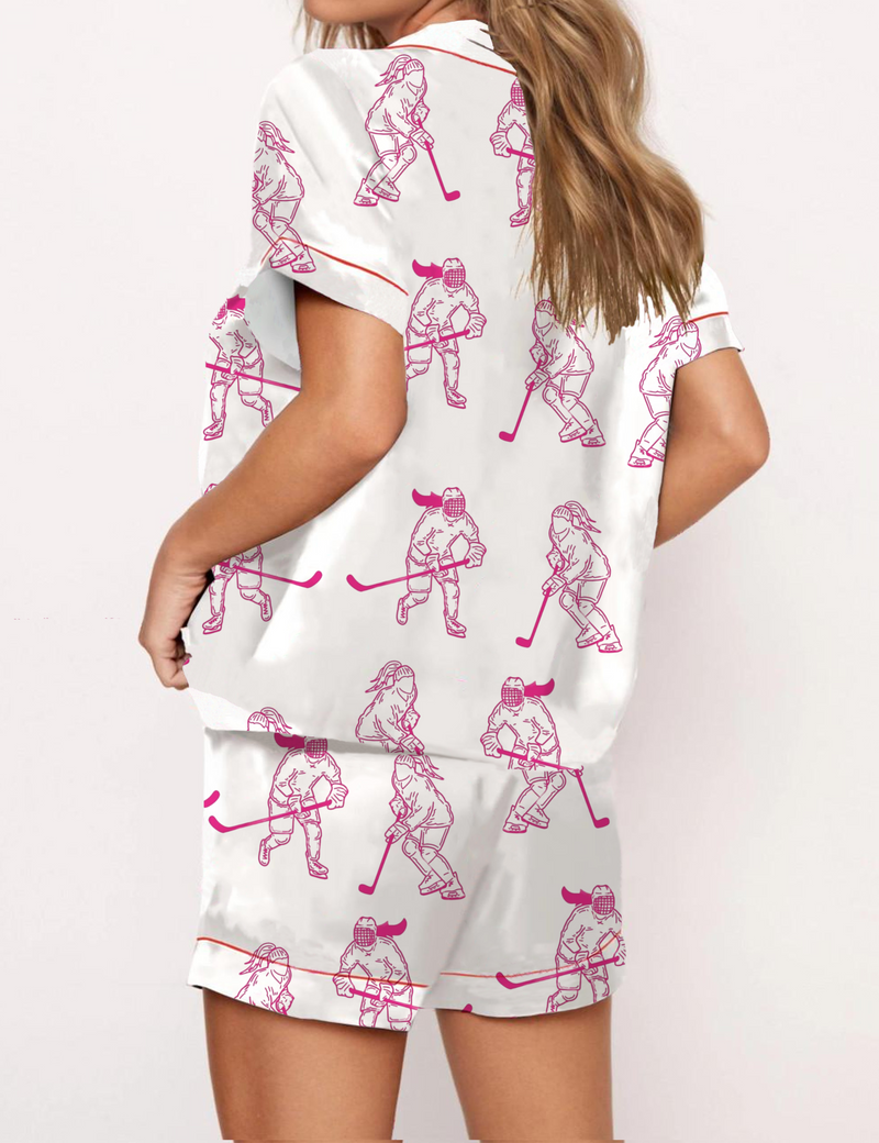 Women's Ece Hockey Silky Satin Pajama Short Set For Women