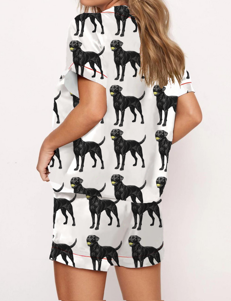 Black Labrador Tennis Silky Satin Pajama Short Set For Women