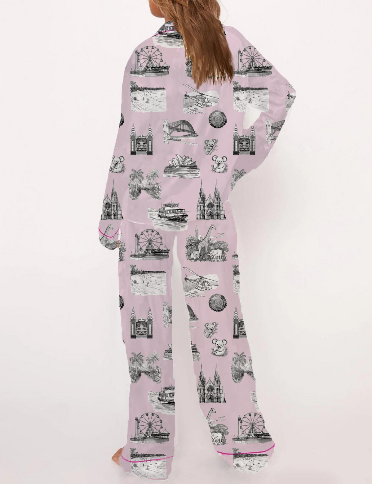 Sydney Travel Toile Silky Satin Pajama Set For Women