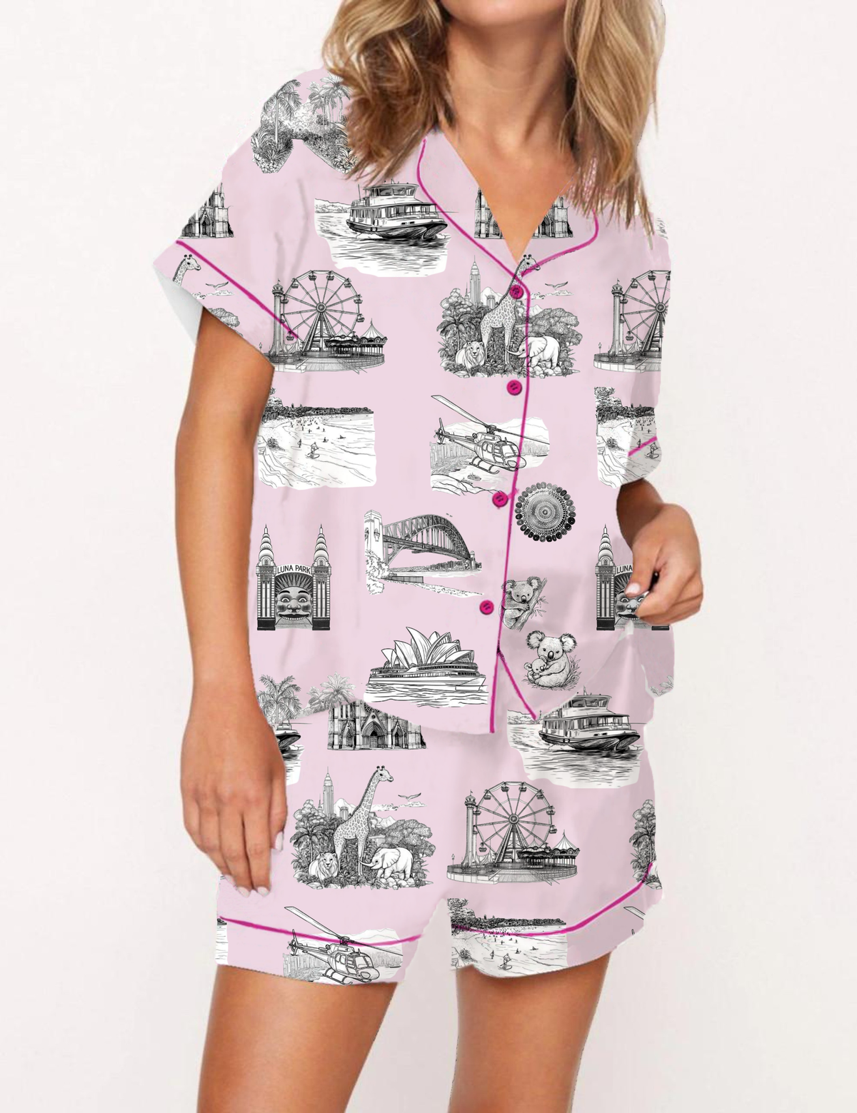 Sydney Travel Toile Silky Satin Pajama Set For Women