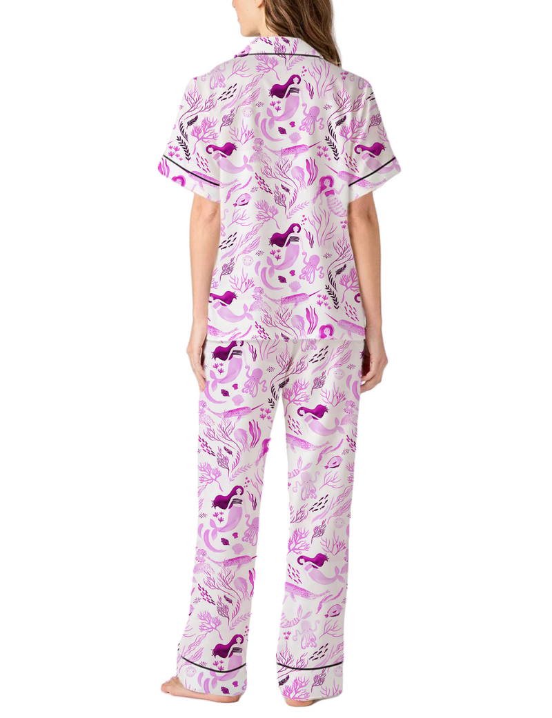 Mermaid Toile Satin Pajama Pants Set For Women