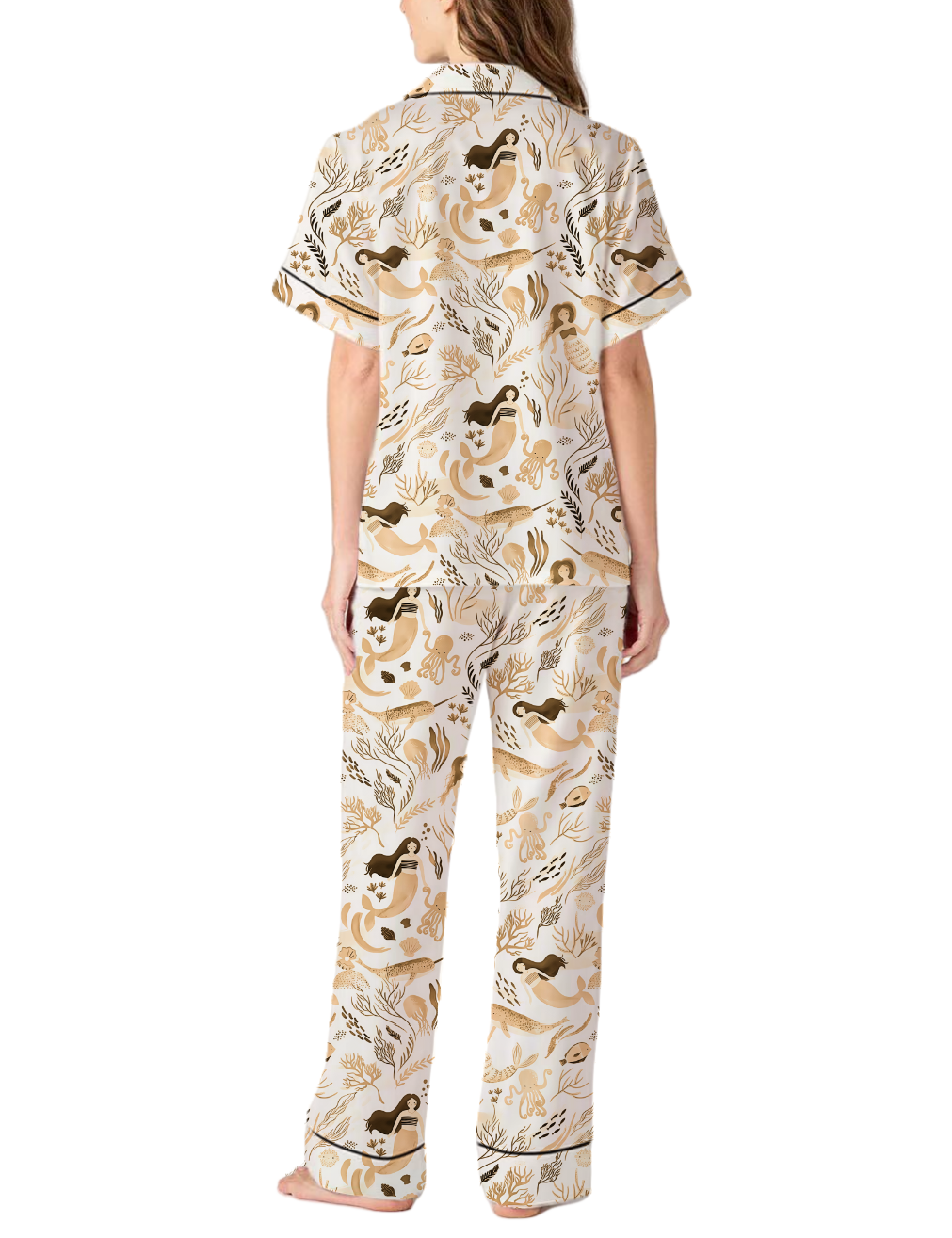 Mermaid Toile Satin Pajama Pants Set For Women