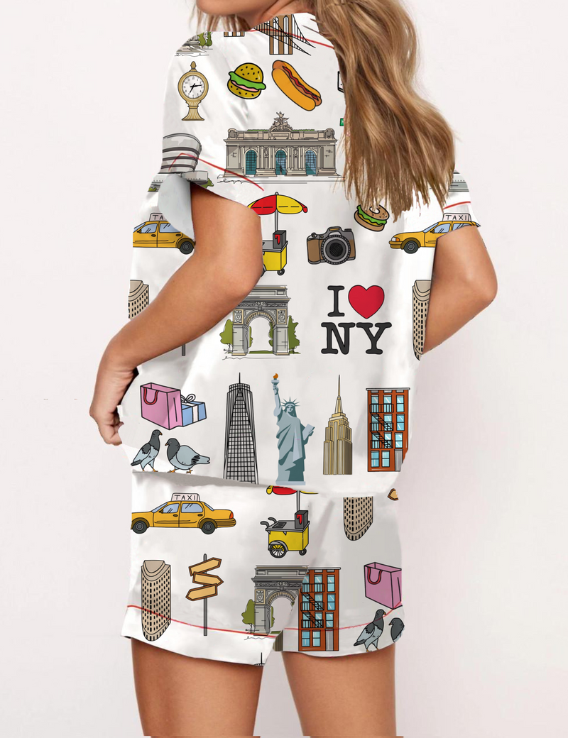 New York City Silky Satin Pajama Short Set For Women