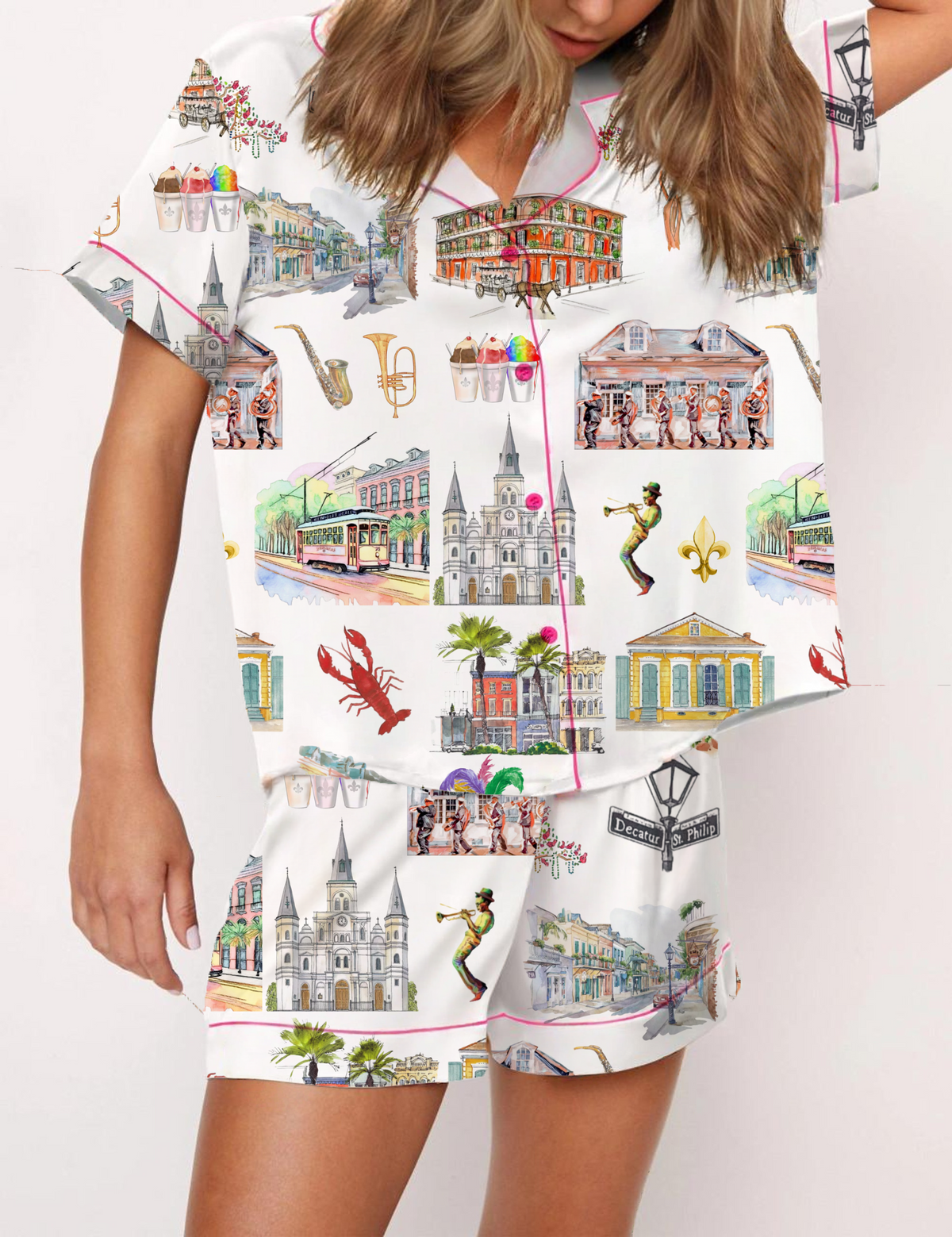 New Orleans Silky Satin Pajama Short Set For Women