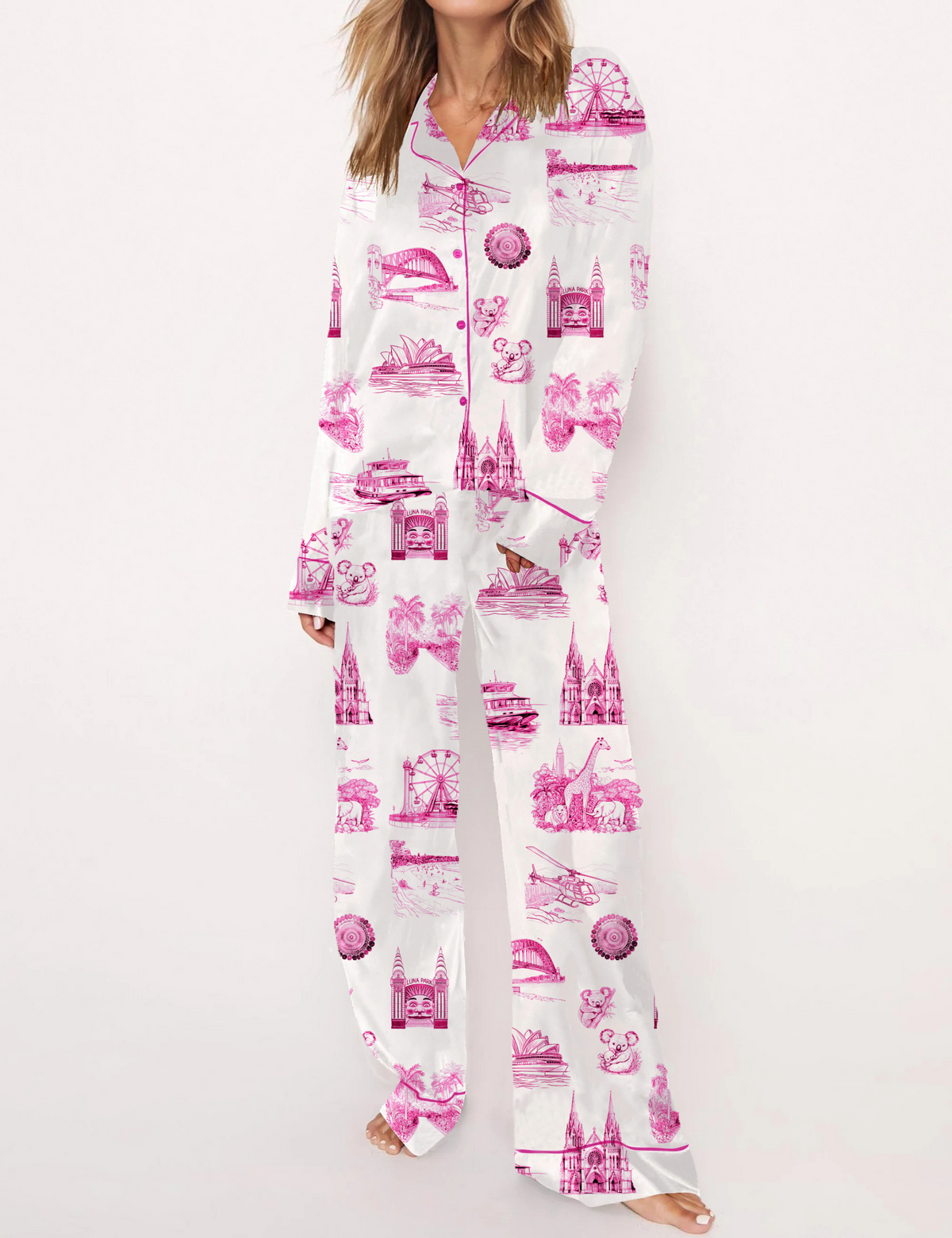 Sydney Travel Toile Silky Satin Pajama Set For Women