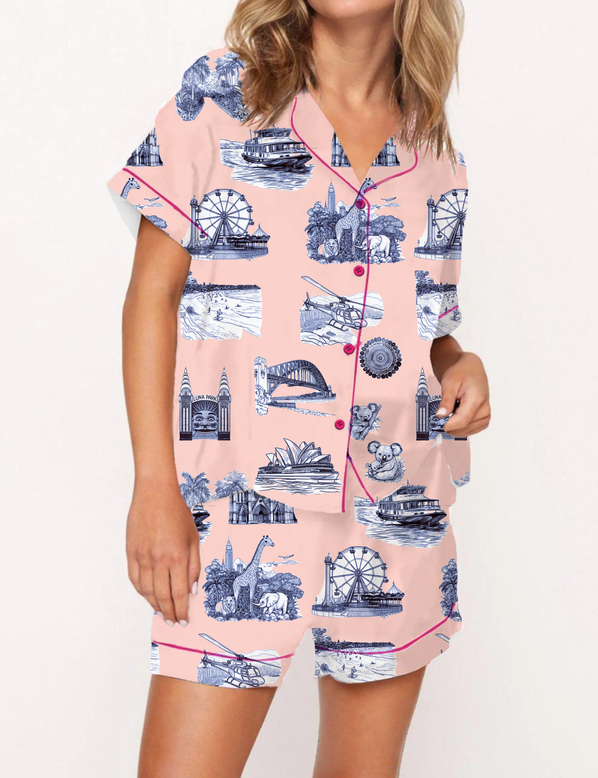 Sydney Travel Toile Silky Satin Pajama Set For Women
