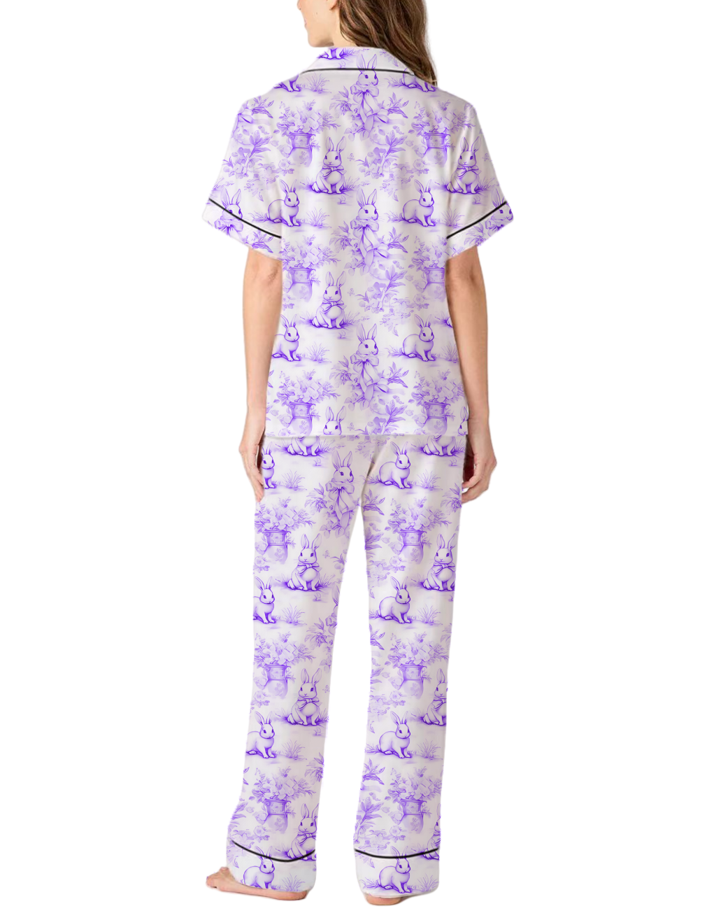 Rabbit Toile Satin Pajama Pants Set For Women