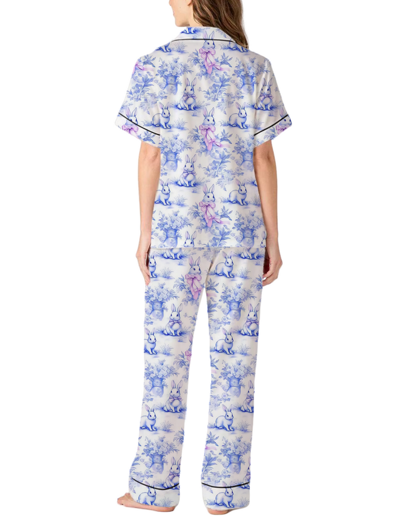 Rabbit Toile Satin Pajama Pants Set For Women