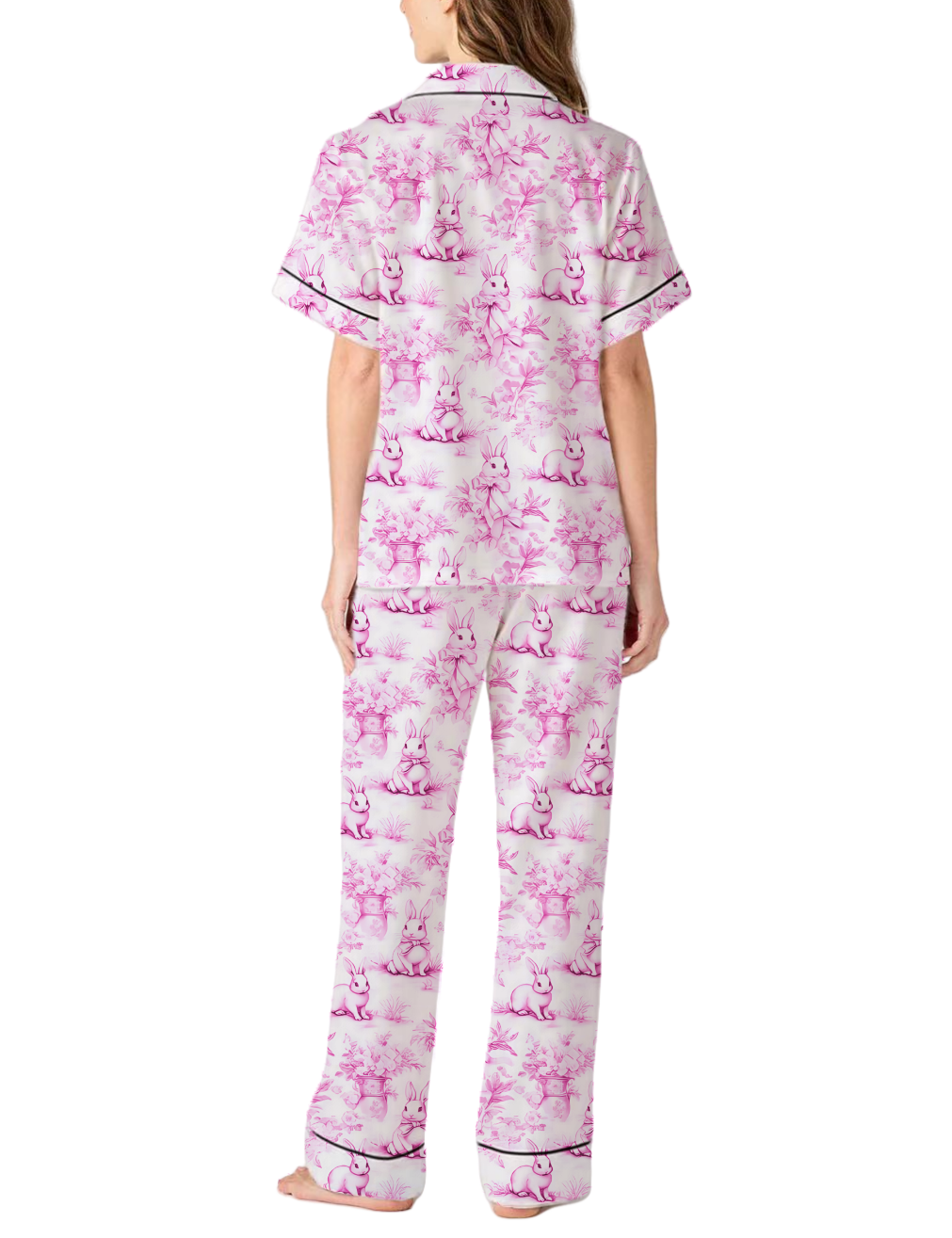 Rabbit Toile Satin Pajama Pants Set For Women