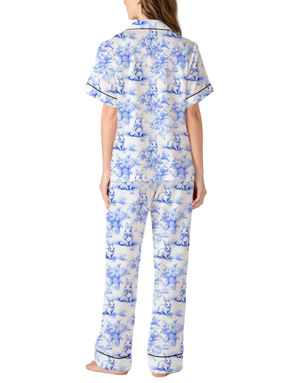 Rabbit Toile Satin Pajama Pants Set For Women