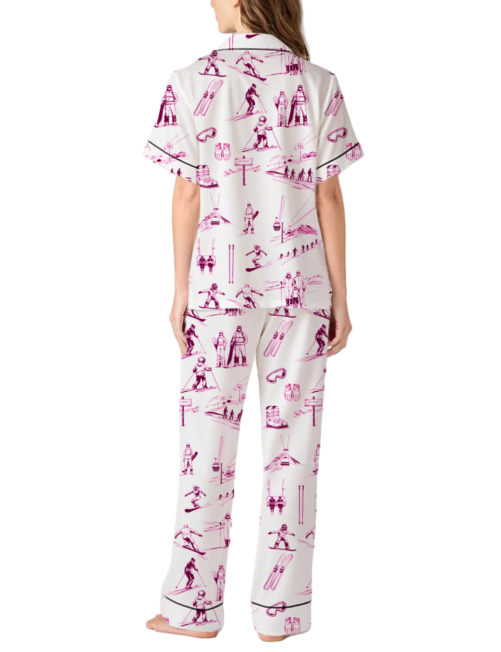 Skiing Life Toile Silky Satin Pajama Pants Set For Women