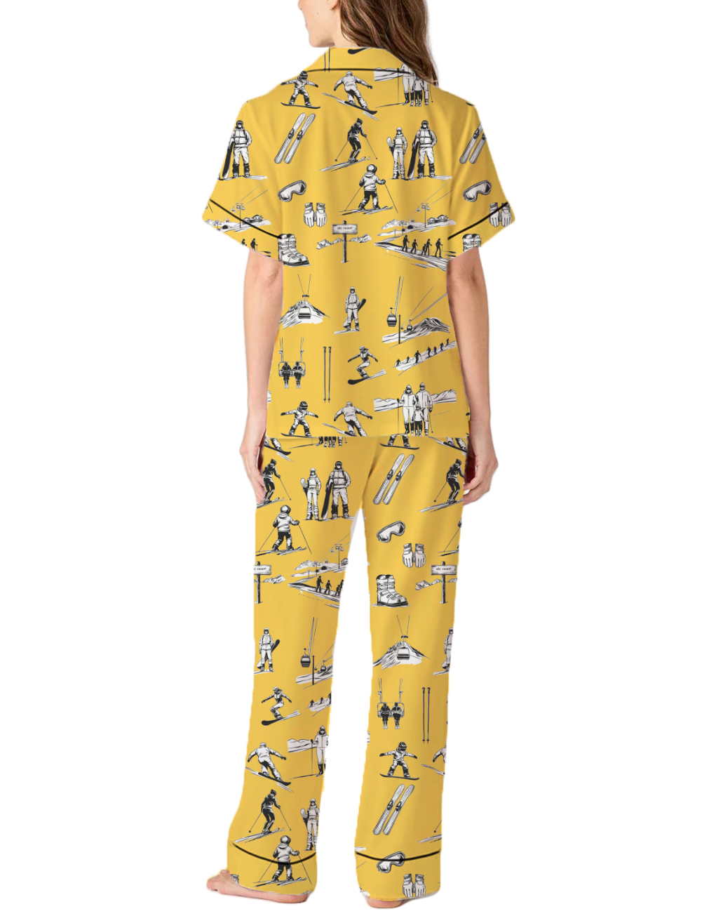 Skiing Life Toile Silky Satin Pajama Pants Set For Women