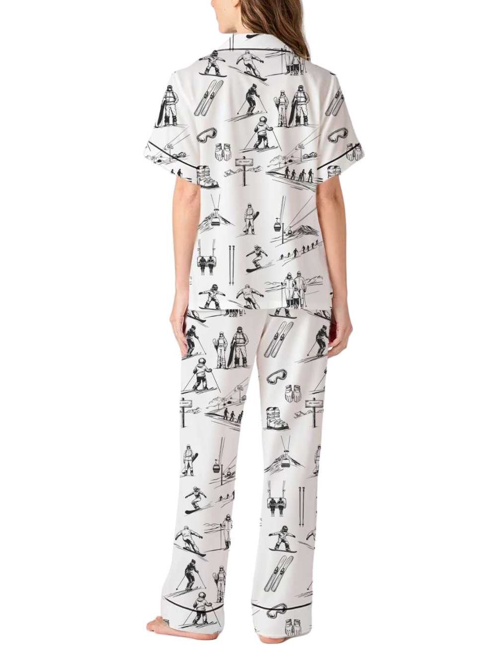 Skiing Life Toile Silky Satin Pajama Pants Set For Women