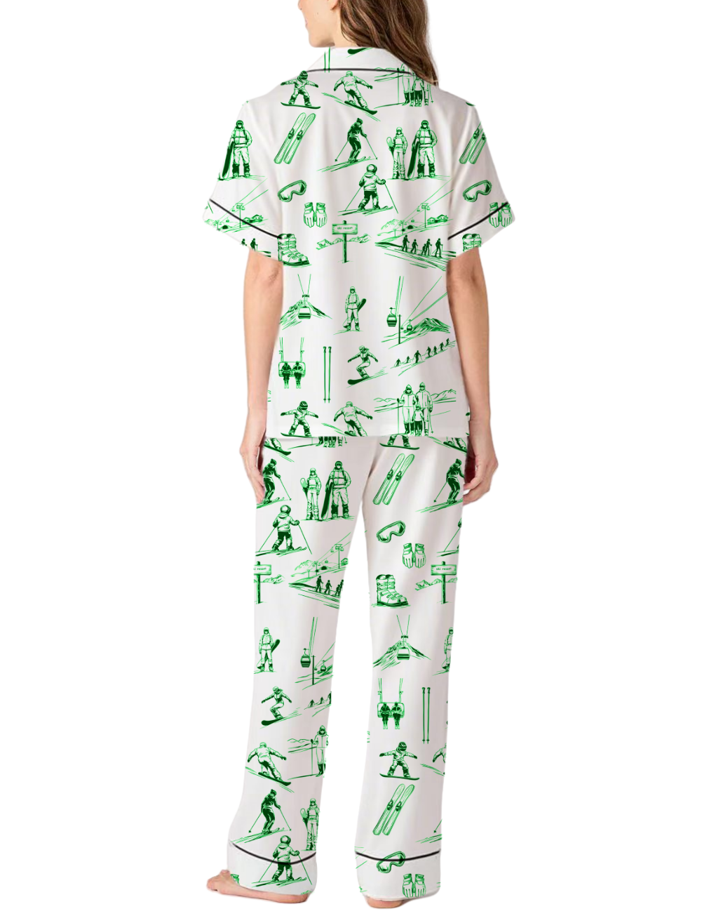 Skiing Life Toile Silky Satin Pajama Pants Set For Women