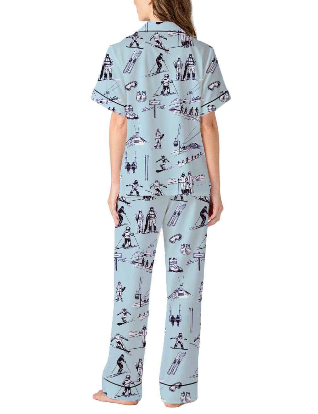 Skiing Life Toile Silky Satin Pajama Pants Set For Women