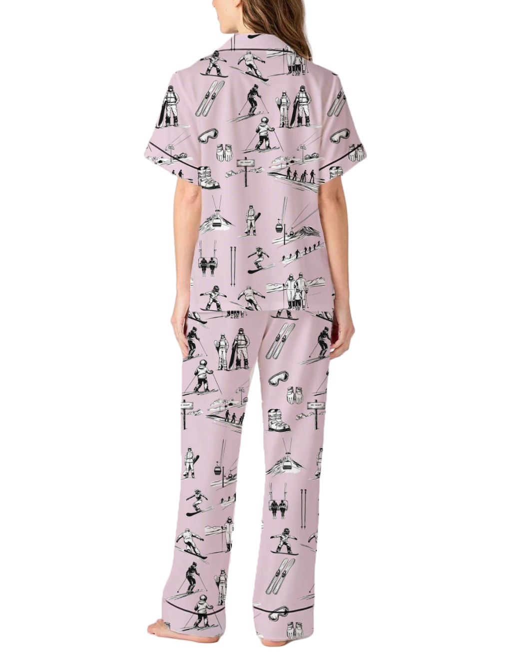 Skiing Life Toile Silky Satin Pajama Pants Set For Women