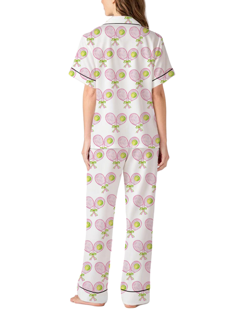 Christmas Tennis Racquet Silky Satin Pajama Pants Set For Women