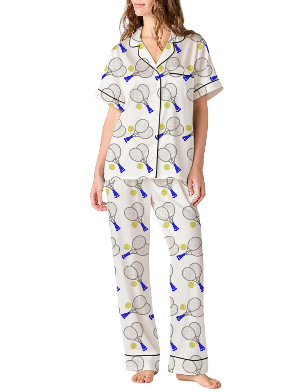 Tennis Silky Satin Pajama Pants Set For Women