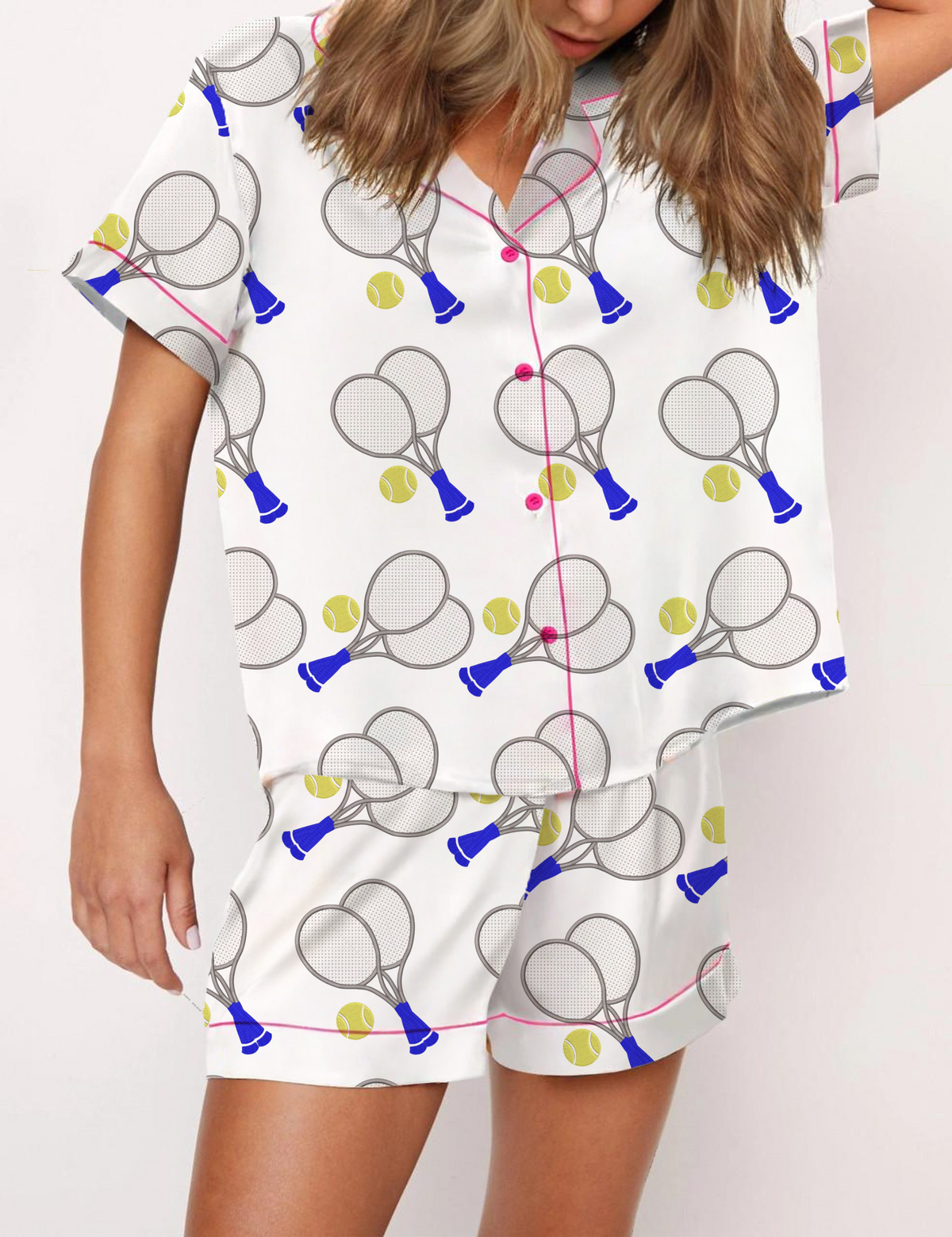 Tennis Silky Satin Pajama Short Set For Women