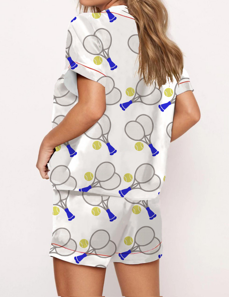 Tennis Silky Satin Pajama Short Set For Women