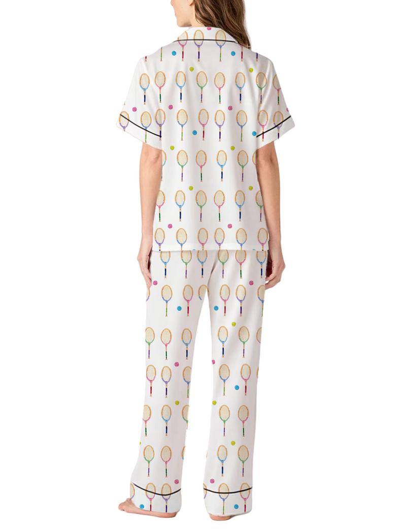 Colorful Tennis Silky Satin Pajama Pants Set For Women