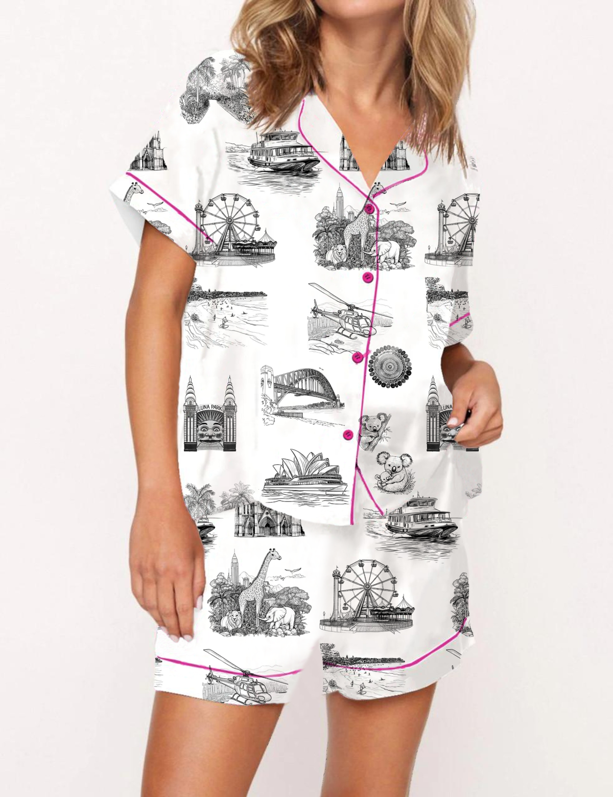 Sydney Travel Toile Silky Satin Pajama Set For Women