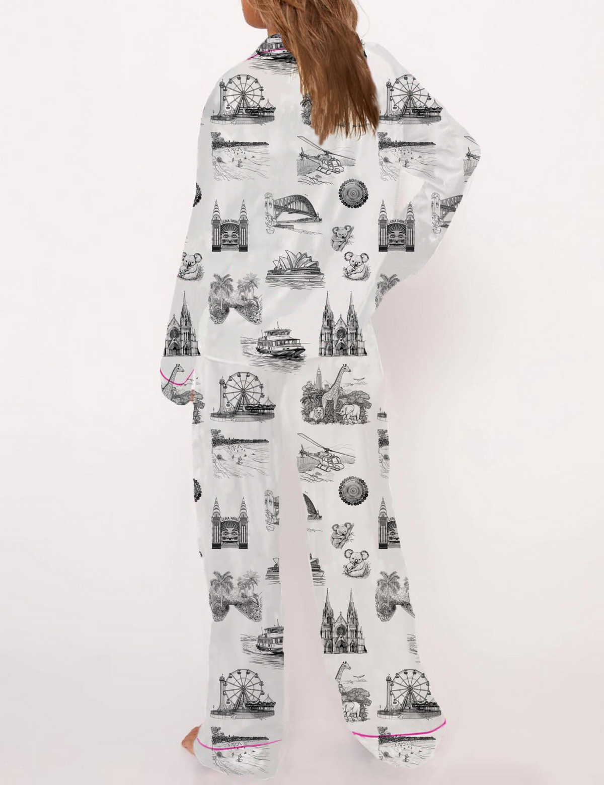 Sydney Travel Toile Silky Satin Pajama Set For Women