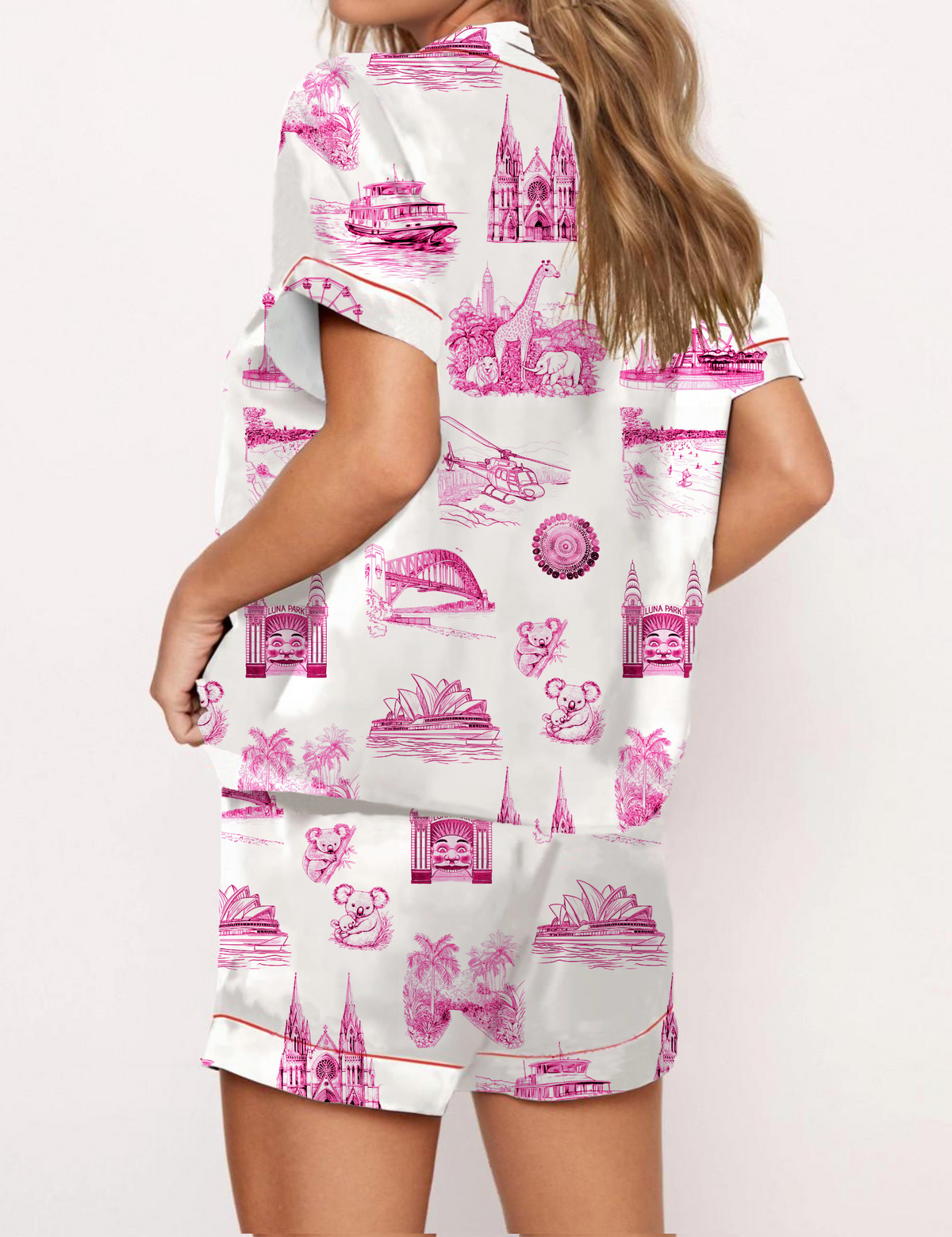 Sydney Travel Toile Silky Satin Pajama Set For Women