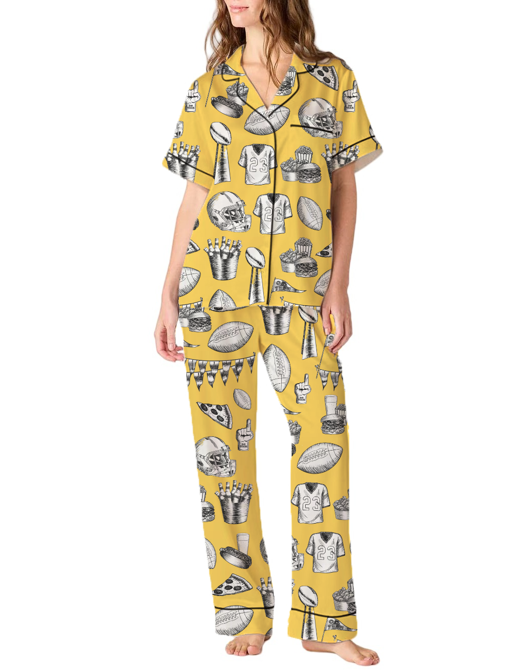 Football Theme Silky Satin Pajama Pants Set For Women